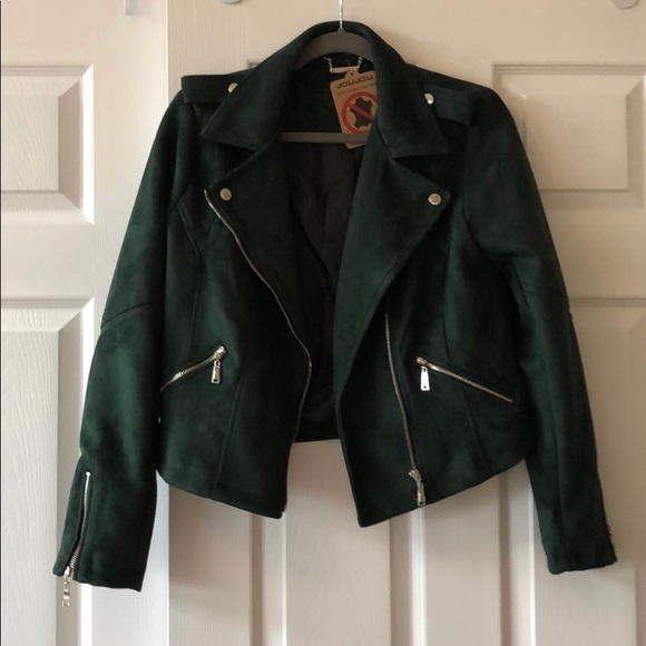 Jou Jou Jackets & Blazers - Jou Jou Dark Green Suede Moto Jacket